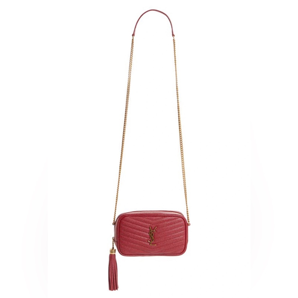 SAINT LAURENT Lou Mini Monogram Ysl Quilt Calf Camera Bag In Red